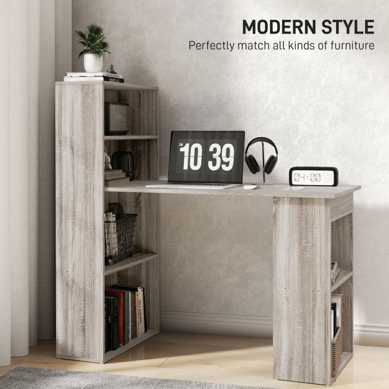 HOMCOM Computer Desk with Storage, PC Table with Bookshelf for Home Office, Study Room, Oak