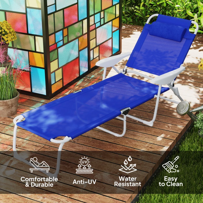 Outsunny Outdoor Sun Lounger, Folding Chaise Lounge with 4-level Adjustable Backrest, Blue