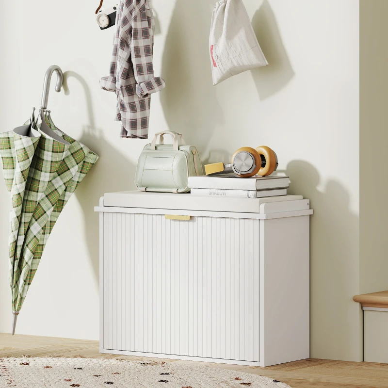 HOMCOM Entryway Bench with Padded Seat and Flip-Drawers, Holds up to 265lbs, Shoe Storage Bench for 6 Pairs of Shoes, White