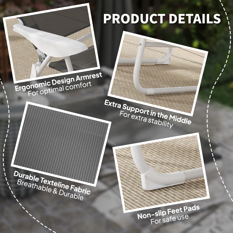Outsunny Outdoor Sun Lounger, Folding Chaise Lounge with 4-level Adjustable Backrest, Charcoal Grey