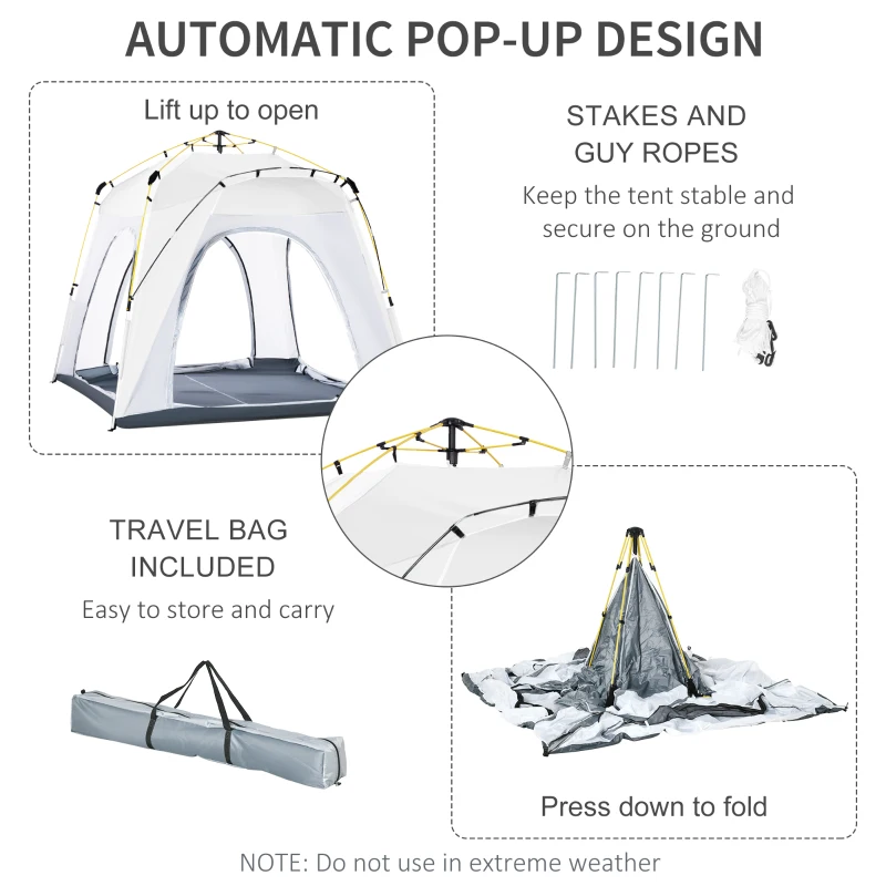 Outsunny 4 Person Pop Up Camping Tent Quick Setup Automatic Hydraulic Family Travel Tent w/ Windows Doors Carry Bag, Gray