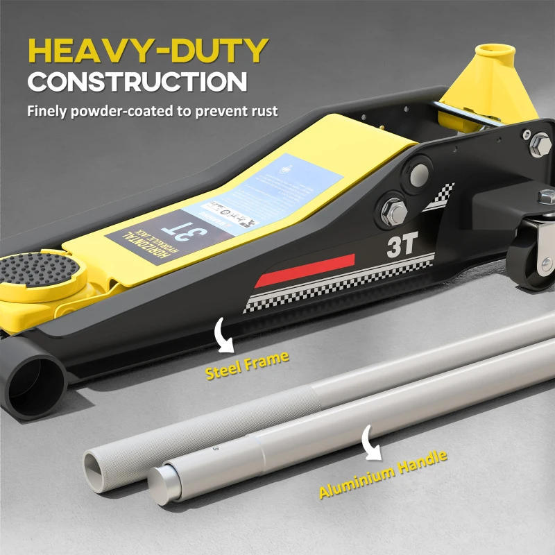 HOMCOM 3 Ton Hydraulic Low Profile Trolley Service Floor Jack Heavy Duty Car Jack with Dual Piston Pump, 3"-19.6" Lifting Range