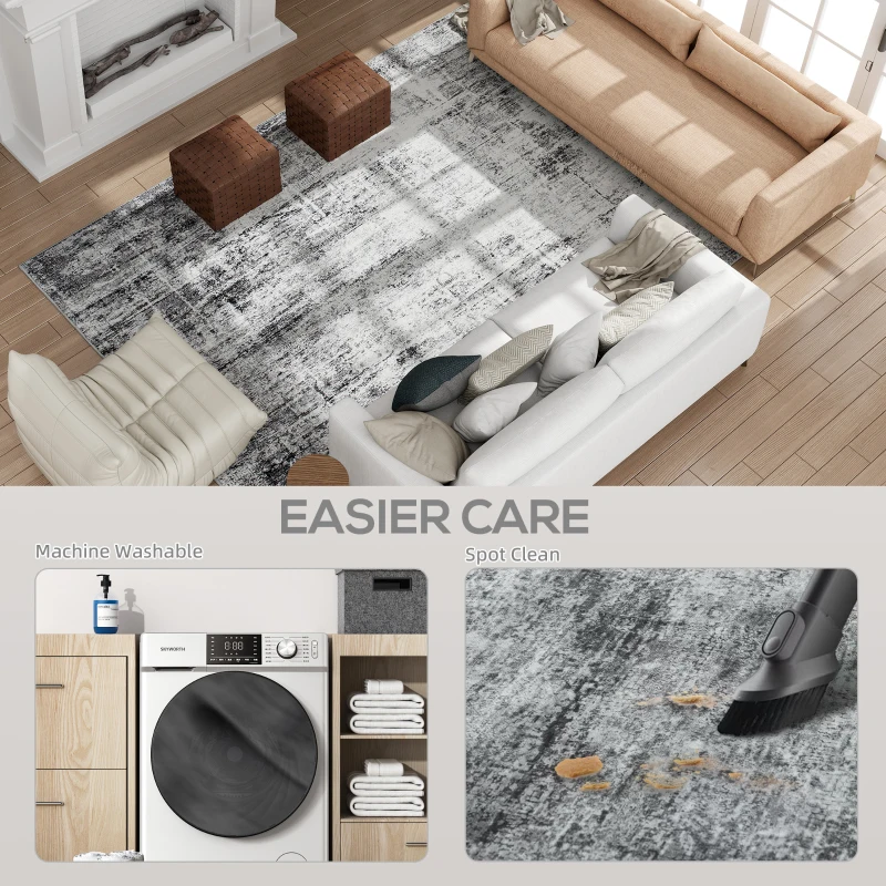 HOMCOM Area Rug for Living Room 9x12, Modern Abstract Machine Washable Rug, Non-Slip Carpet for Bedroom, Dining Room, Grey