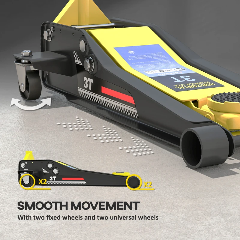 HOMCOM 3 Ton Hydraulic Low Profile Trolley Service Floor Jack Heavy Duty Car Jack with Dual Piston Pump, 3"-19.6" Lifting Range