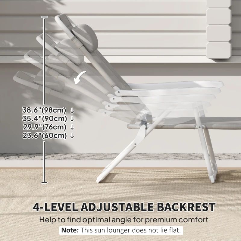 Outsunny Outdoor Sun Lounger, Folding Chaise Lounge with 4-level Adjustable Backrest, Light Grey