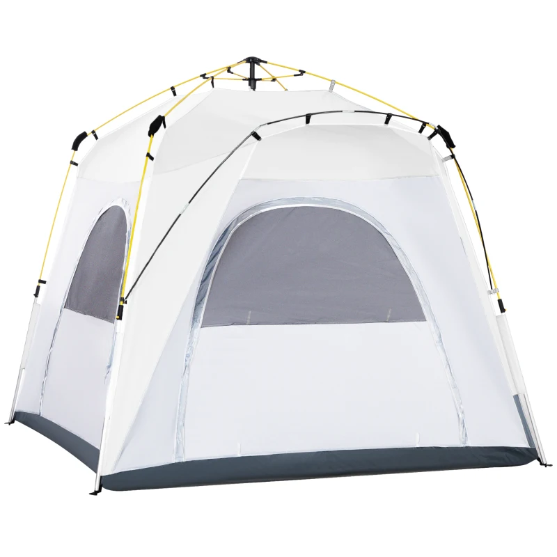 Outsunny 4 Person Pop Up Camping Tent Quick Setup Automatic Hydraulic Family Travel Tent w/ Windows Doors Carry Bag, Gray