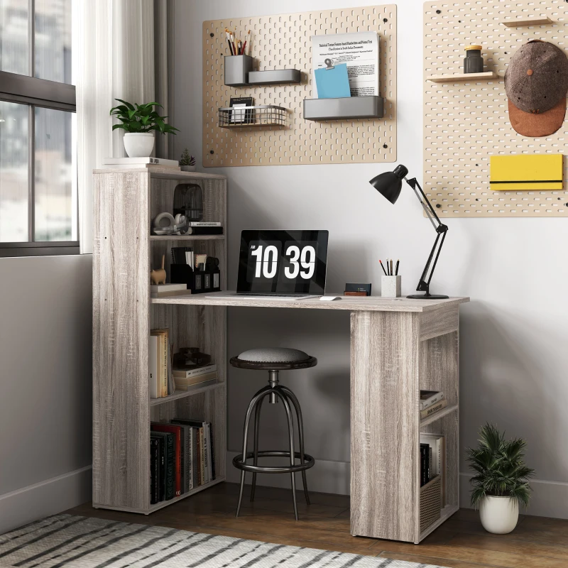 HOMCOM Computer Desk with Storage, PC Table with Bookshelf for Home Office, Study Room, Oak