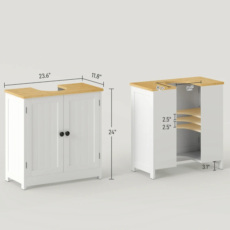 kleankin Bathroom Vanities Under Sink Storage Cabinet Cupboard with 2 Doors, 23.5" x 11.75" x 24", White