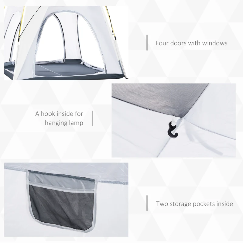 Outsunny 4 Person Pop Up Camping Tent Quick Setup Automatic Hydraulic Family Travel Tent w/ Windows Doors Carry Bag, Gray