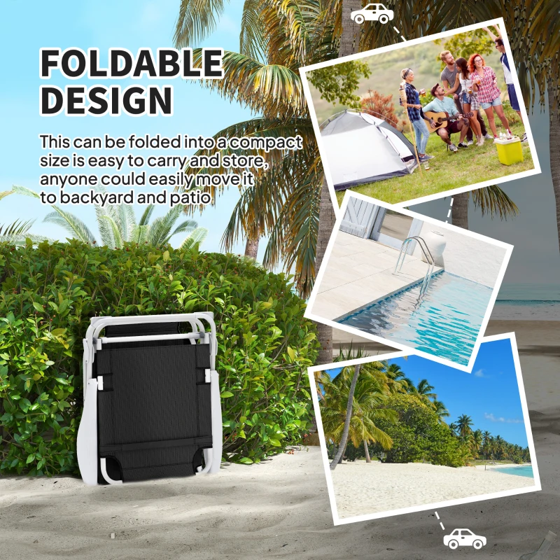 Outsunny Folding Chaise Lounge, Outdoor Sun Tanning Chair, 4-Position Reclining Back, Armrests, Removable Pillow, Black
