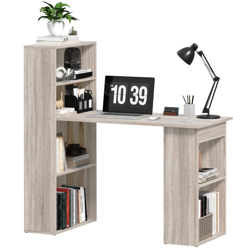 HOMCOM Computer Desk with Storage, PC Table with Bookshelf for Home Office, Study Room, Oak