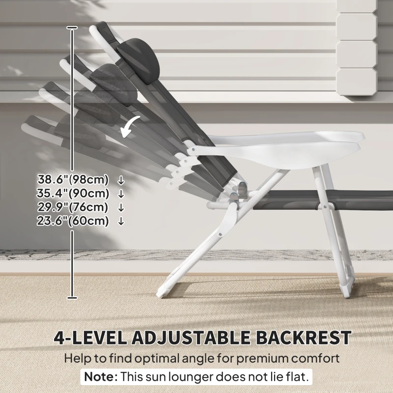 Outsunny Outdoor Sun Lounger, Folding Chaise Lounge with 4-level Adjustable Backrest, Charcoal Grey