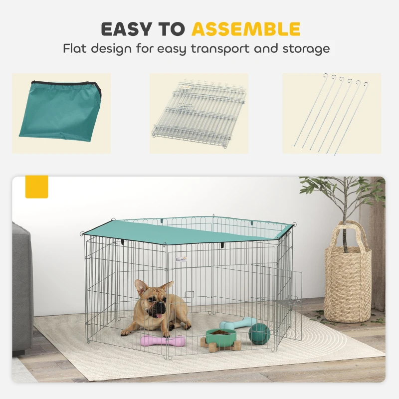 PawHut Foldable Pet Playpen with Top Cover, Portable Heavy Duty Dog Pen for Dogs, Cats, Chickens, Rabbits, 6 Pannels Dog Fence Outdoor/Indoor
