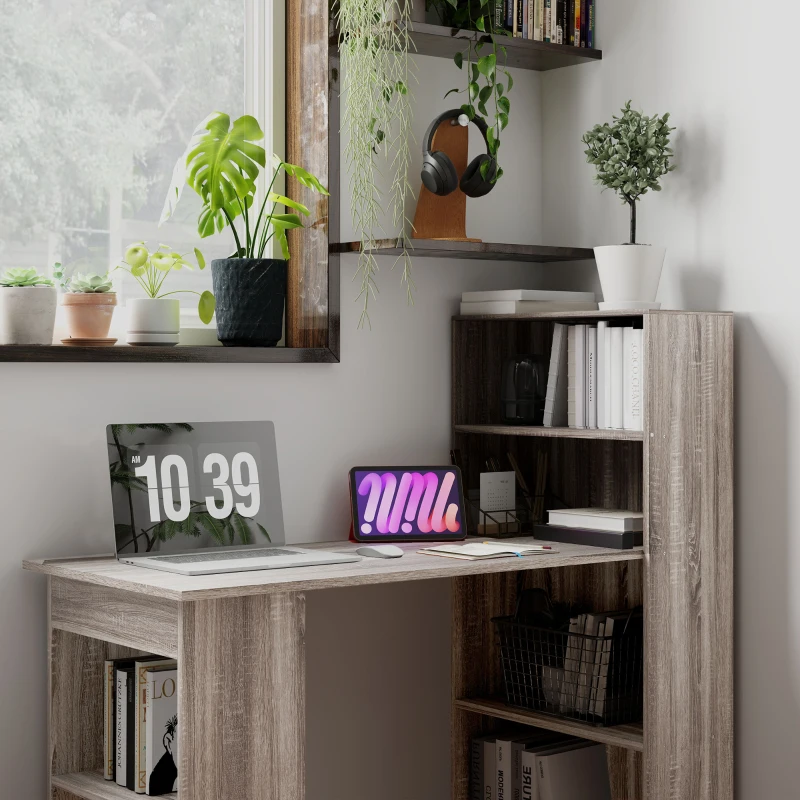 HOMCOM Computer Desk with Storage, PC Table with Bookshelf for Home Office, Study Room, Oak