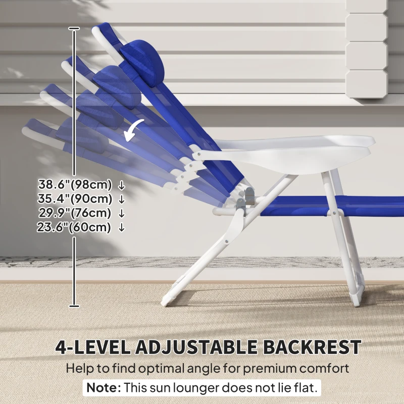 Outsunny Outdoor Sun Lounger, Folding Chaise Lounge with 4-level Adjustable Backrest, Blue