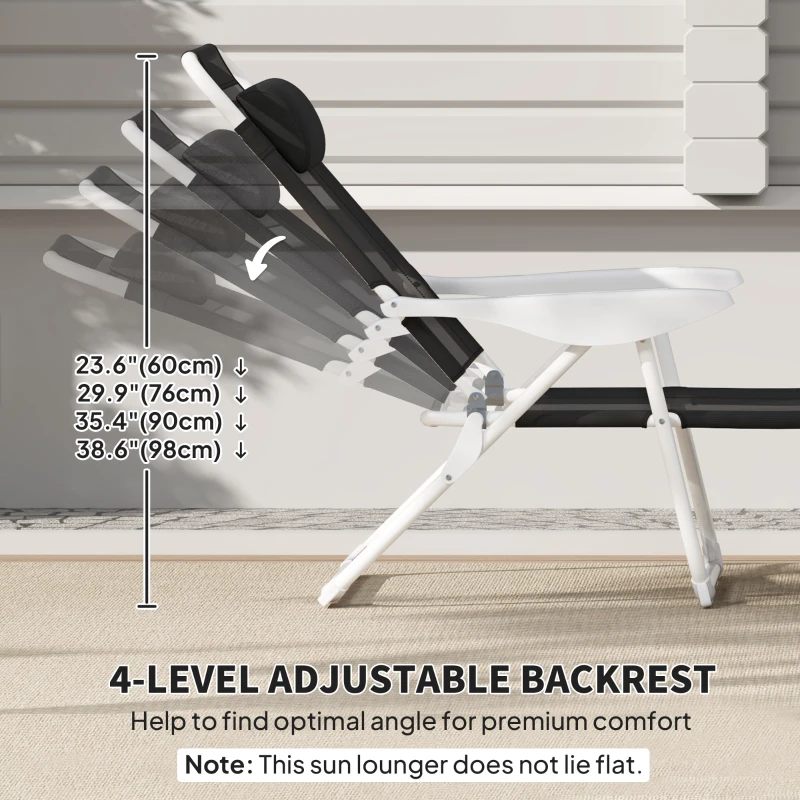 Outsunny Outdoor Sun Lounger, Folding Chaise Lounge with 4-level Adjustable Backrest, Black