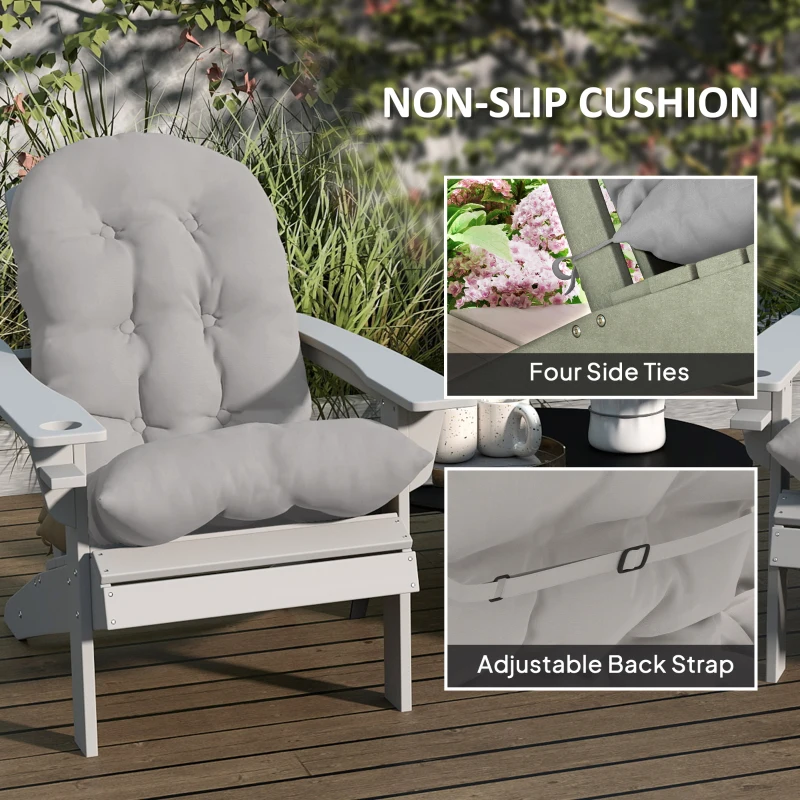 Outsunny Adirondack Chair Cushions Set of 2 with Ties, Light Grey