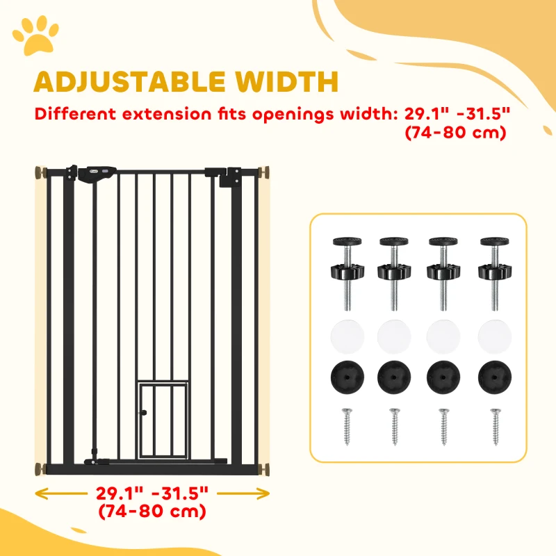 PawHut 41" Easy Open Indoor Dog Gates for Doorways, House, Stair - Black