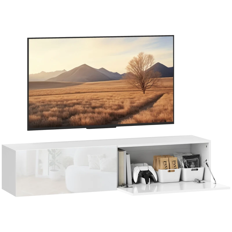 HOMCOM Floating TV Stand with Storage Cupboards for 45, 55, 65in TVs, Wall Mounted TV Console Entertainment Unit, White