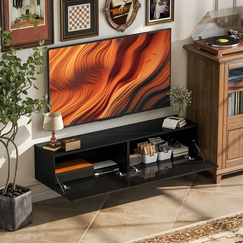HOMCOM Floating TV Stand with Storage Cupboards for 45, 55, 65in TVs, Wall Mounted TV Console Entertainment Unit, Black