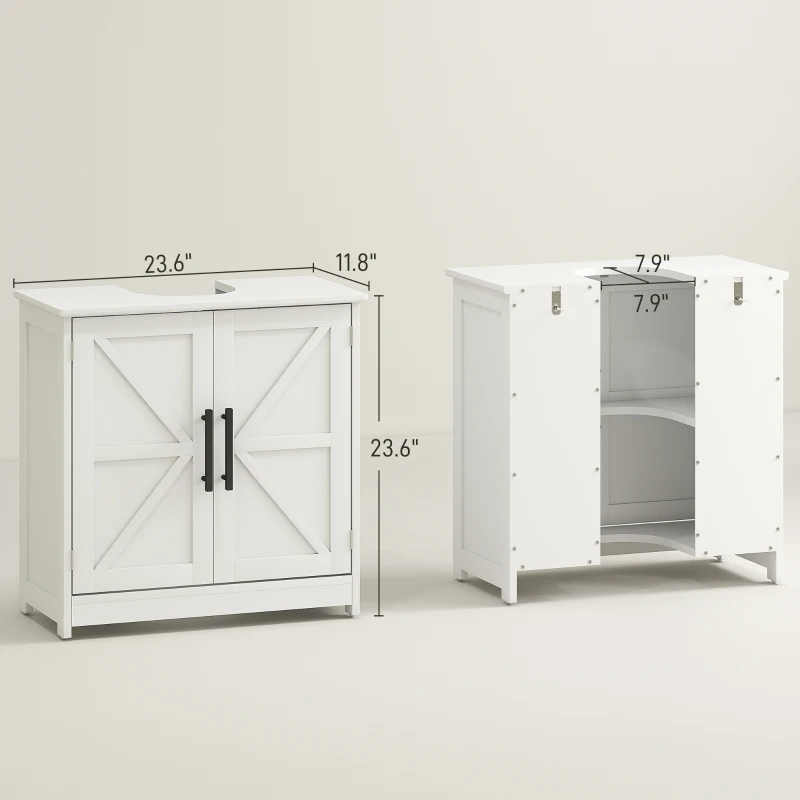 HOMCOM Farmhouse Pedestal Sink Storage Cabinet, Bathroom Sink Cabinet with 2 Barn Doors and Adjustable Shelf, White