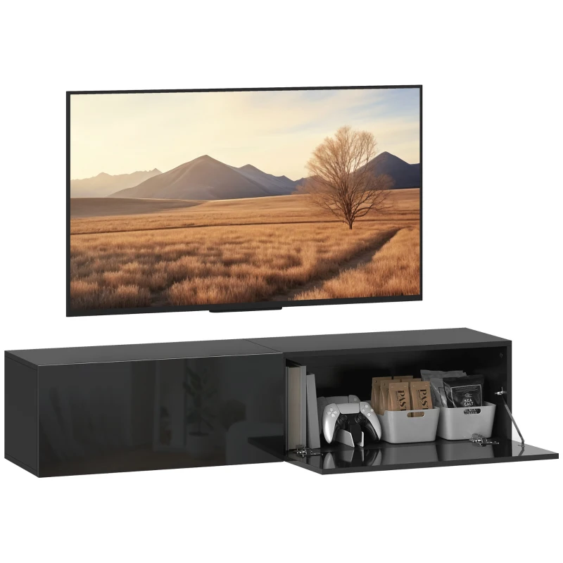 HOMCOM Floating TV Stand with Storage Cupboards for 45, 55, 65in TVs, Wall Mounted TV Console Entertainment Unit, Black