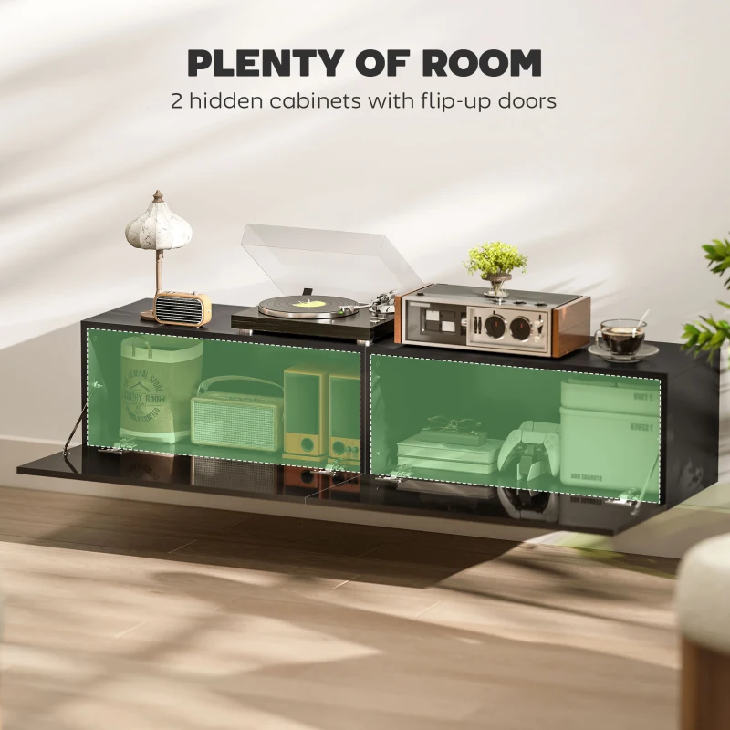HOMCOM Floating TV Stand with Storage Cupboards for 45, 55, 65in TVs, Wall Mounted TV Console Entertainment Unit, Black