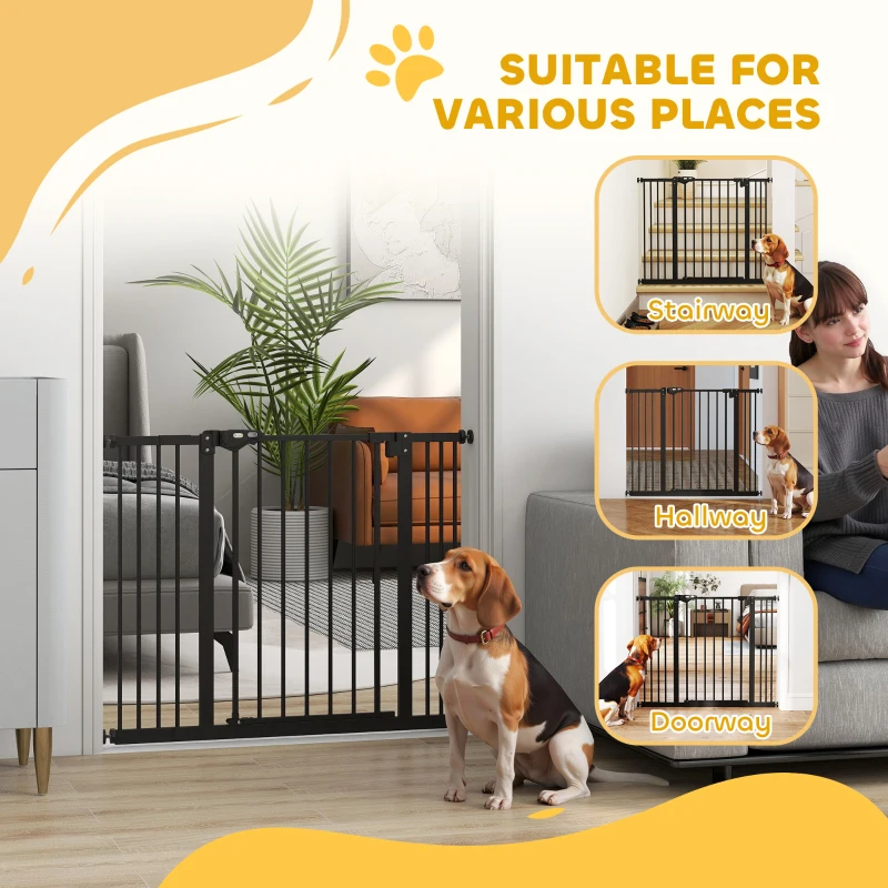 PawHut 30 Inch Tall Pet Gate with Door Dog Gate and Barrier Indoor for Stairs Includes 2.8", 5.5" Extensions Kit, Black