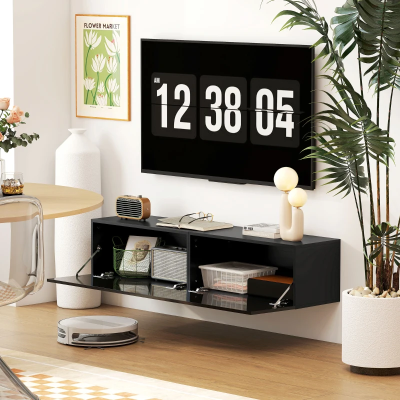HOMCOM Floating TV Stand with Storage Cupboards for 45, 55, 65in TVs, Wall Mounted TV Console Entertainment Unit, Black