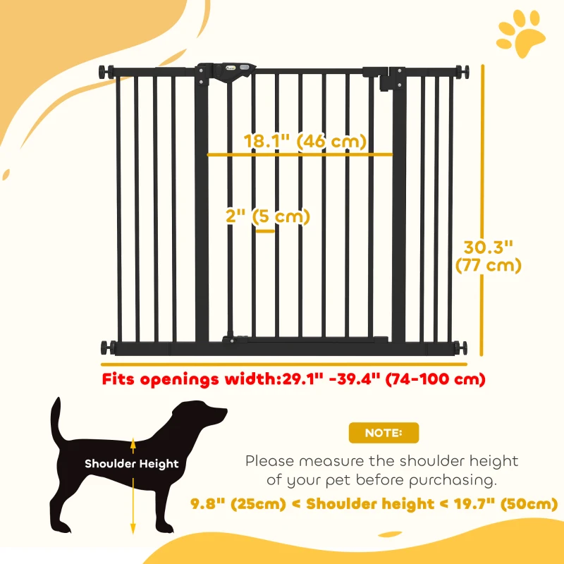 PawHut 30 Inch Tall Pet Gate with Door Dog Gate and Barrier Indoor for Stairs Includes 2.8", 5.5" Extensions Kit, Black