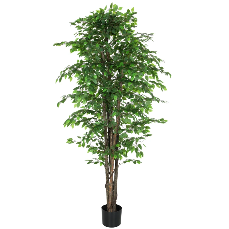 HOMCOM 8ft Tall Artificial Tree, Silk Ficus Tree with 2520 Leaves in Pot, Fake Plant for Home Office Decor