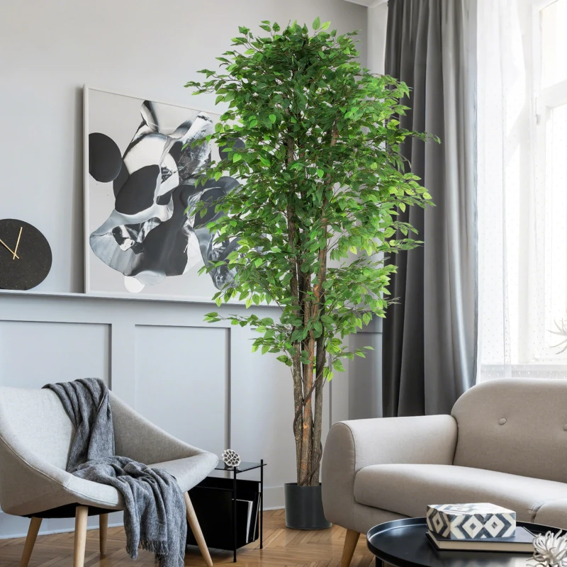 HOMCOM 8ft Tall Artificial Tree, Silk Ficus Tree with 2520 Leaves in Pot, Fake Plant for Home Office Decor