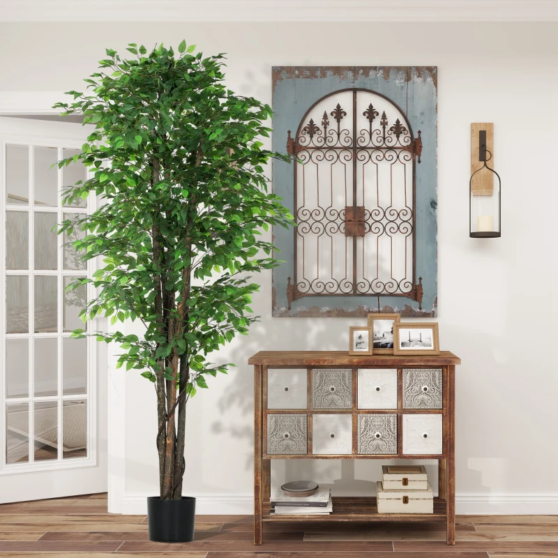 HOMCOM 8ft Tall Artificial Tree, Silk Ficus Tree with 2520 Leaves in Pot, Fake Plant for Home Office Decor