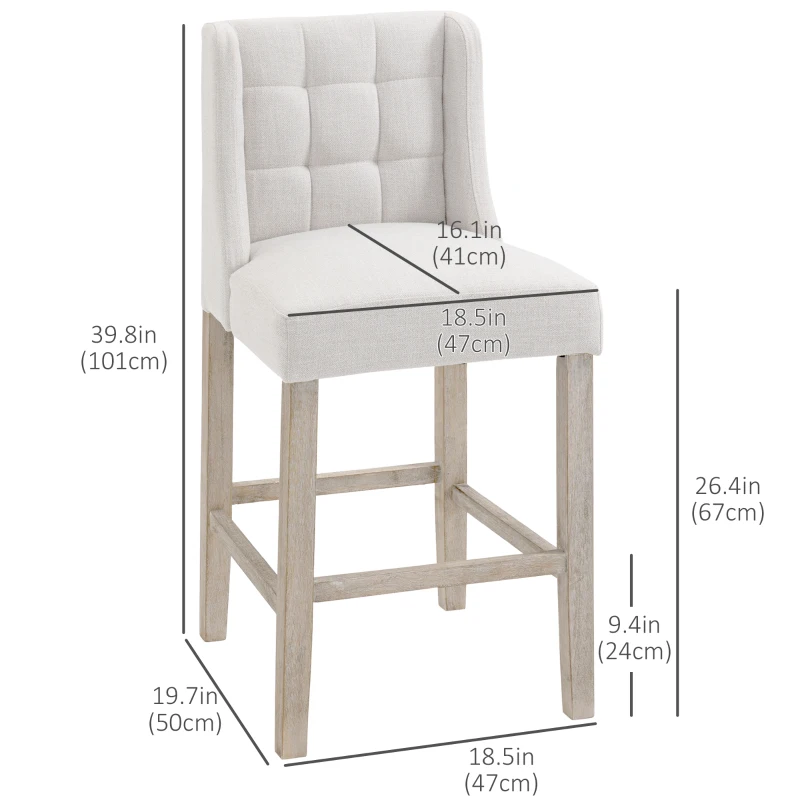 HOMCOM Modern Counter Bar Stools Tufted Upholstered Counter Chairs Set of 2 for Kitchen, Beige