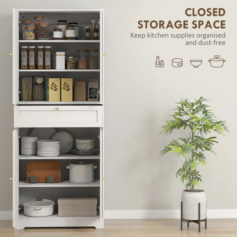 HOMCOM 72.4" Tall Kitchen Pantry Cabinet, Modern Freestanding Storage Cabinet with Shaker Doors and Adjustable Shelves, White