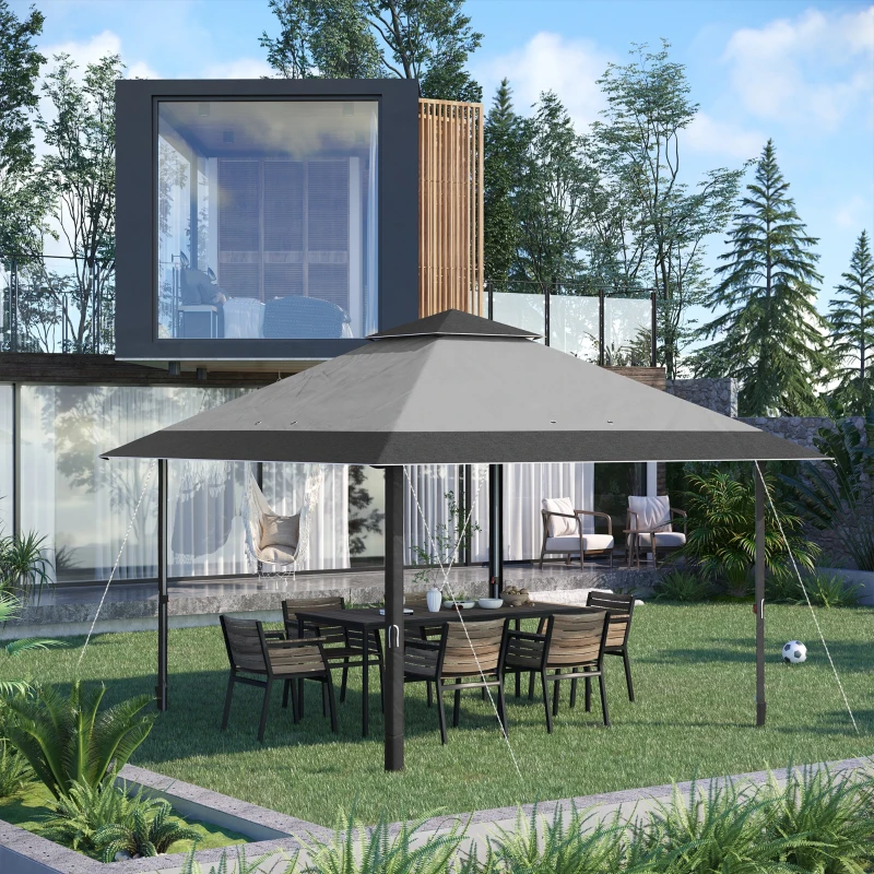 Outsunny 13' x 13' Pop Up Party Tent Outdoor Canopy with Top Vent, 3-Level Adjustable Height, and Roller Bag, Grey