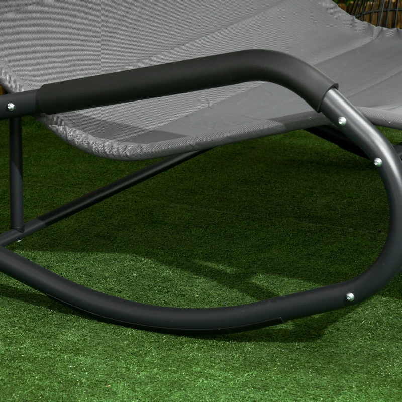 Outsunny Patio Outdoor Bed, Outdoor Chaise Sun Lounger for Two Person with Adjustable Canopy, Detachable Pillows, and Wheels for Sun Room, Garden, Poolside, Dark Gray