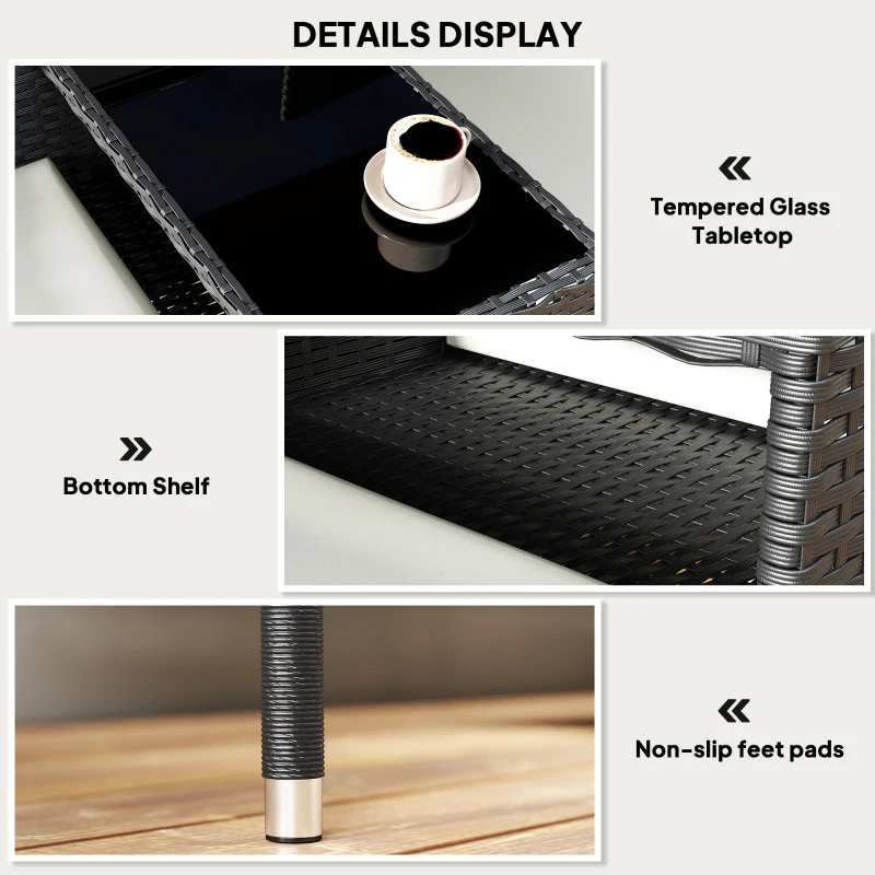 Outsunny Patio Furniture w/ Mid-Table PE Rattan Loveseat w/ Cushion, Cream White