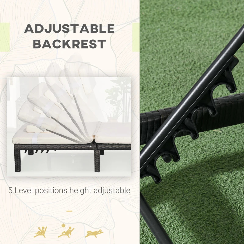 Outsunny Outdoor Lounger, Patio Lounger with 5-Level Adjustable Back, Headrest for Poolside, Garden, Backyard, Cream White