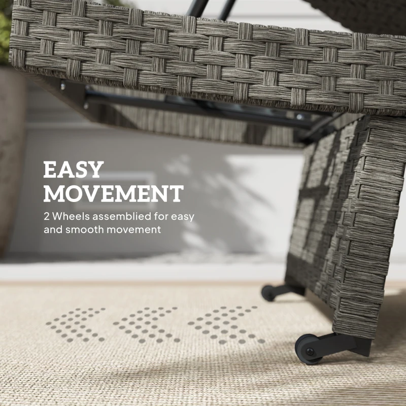 Outsunny Rattan Folding Outdoor Lounger Chair Recliner with 5-Level Adjustable Backrest, Wheels for Garden, Patio, Mixed Grey