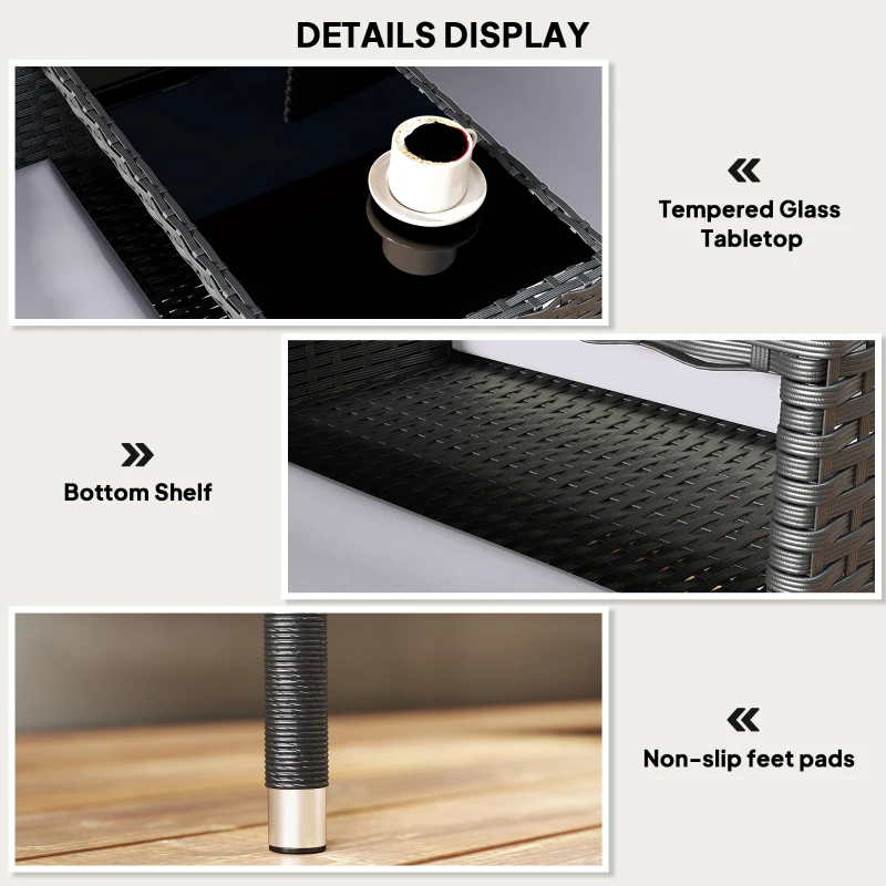 Outsunny Patio Furniture w/ Mid-Table PE Rattan Loveseat w/ Cushion, Light Grey