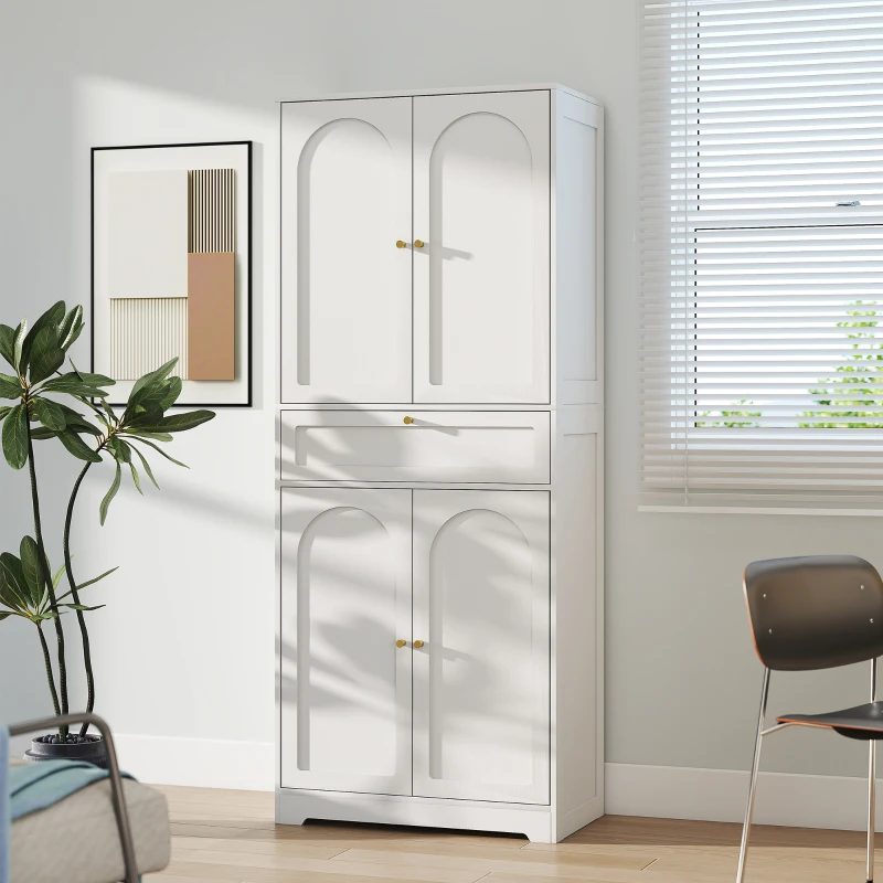 HOMCOM 72.4" Tall Kitchen Pantry Cabinet, Modern Freestanding Storage Cabinet with Shaker Doors and Adjustable Shelves, White