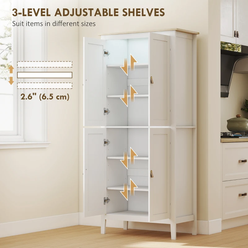 HOMCOM 69.5" Tall Kitchen Pantry Storage Cabinet with Motion Sensor LED Light, Modern Kitchen Pantry Cabinet, White