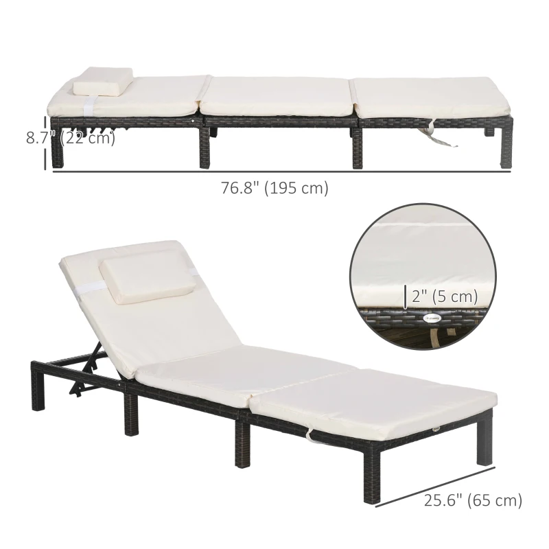 Outsunny Outdoor Lounger, Patio Lounger with 5-Level Adjustable Back, Headrest for Poolside, Garden, Backyard, Cream White
