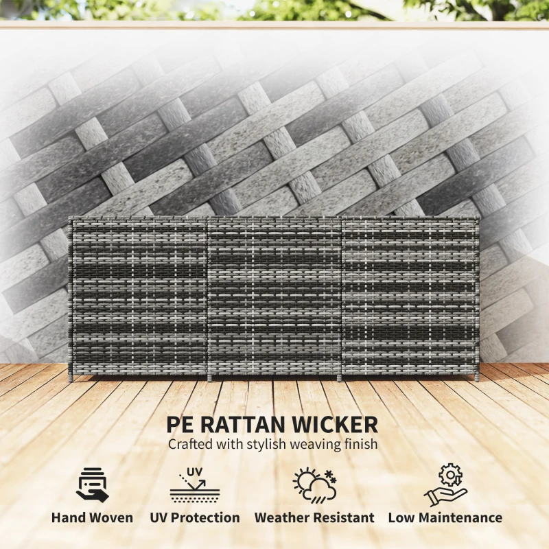Outsunny 175 Gallon Outdoor Storage Box with Inner Liner, PE Rattan Wicker Deck Box with Pneumatic Bar Lift, Mixed Gray