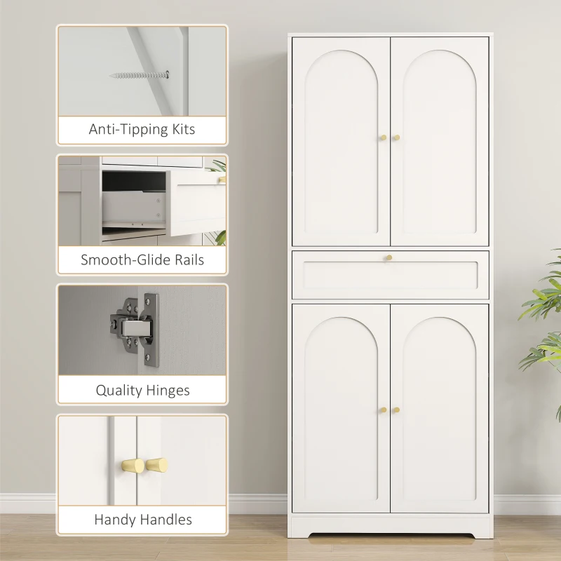 HOMCOM 72.4" Tall Kitchen Pantry Cabinet, Modern Freestanding Storage Cabinet with Shaker Doors and Adjustable Shelves, White