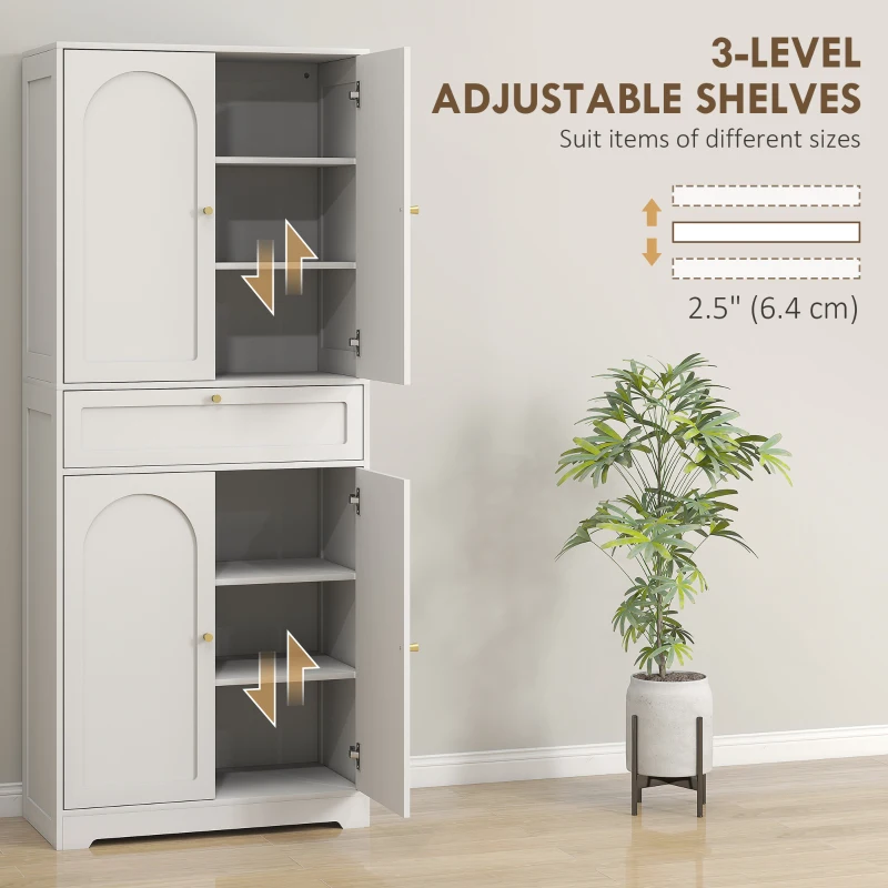 HOMCOM 72.4" Tall Kitchen Pantry Cabinet, Modern Freestanding Storage Cabinet with Shaker Doors and Adjustable Shelves, White