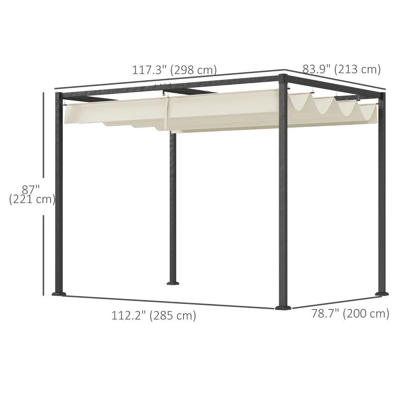 Outsunny 10' x 7' Patio Pergola with Retractable Canopy, Outdoor Sun Shelter, Yard Shade, Cream White