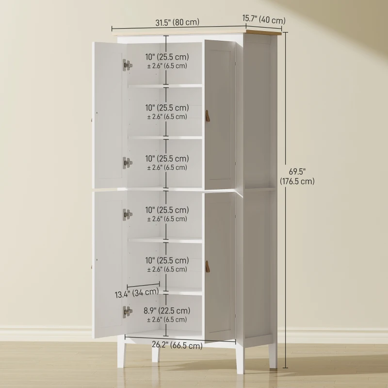 HOMCOM 69.5" Tall Kitchen Pantry Storage Cabinet with Motion Sensor LED Light, Modern Kitchen Pantry Cabinet, White