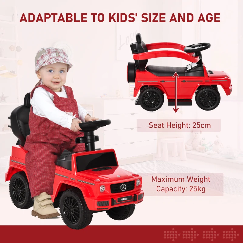 Aosom Mercedes-Benz G350 Licensed Push Car, 3-in-1 Toddler Sliding Car with Horn, Steering, Foot Rest, Seat Storage, Red